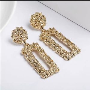 Gold Textured Statement Drop Earrings